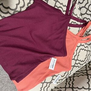 Old Navy Women's Ribbed Tank Tops in Burgundy and Coral